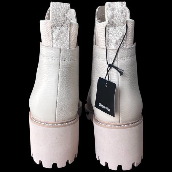 DOLCE VITA Huey H2O Women's 7.5 Boots Ivory Chelsea Leather Booties Lug Sole - Picture 4 of 14